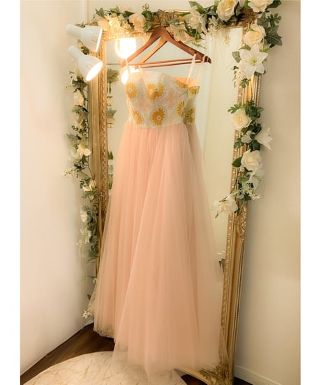 ベアトップ着物ドレス 　桜ピンク
