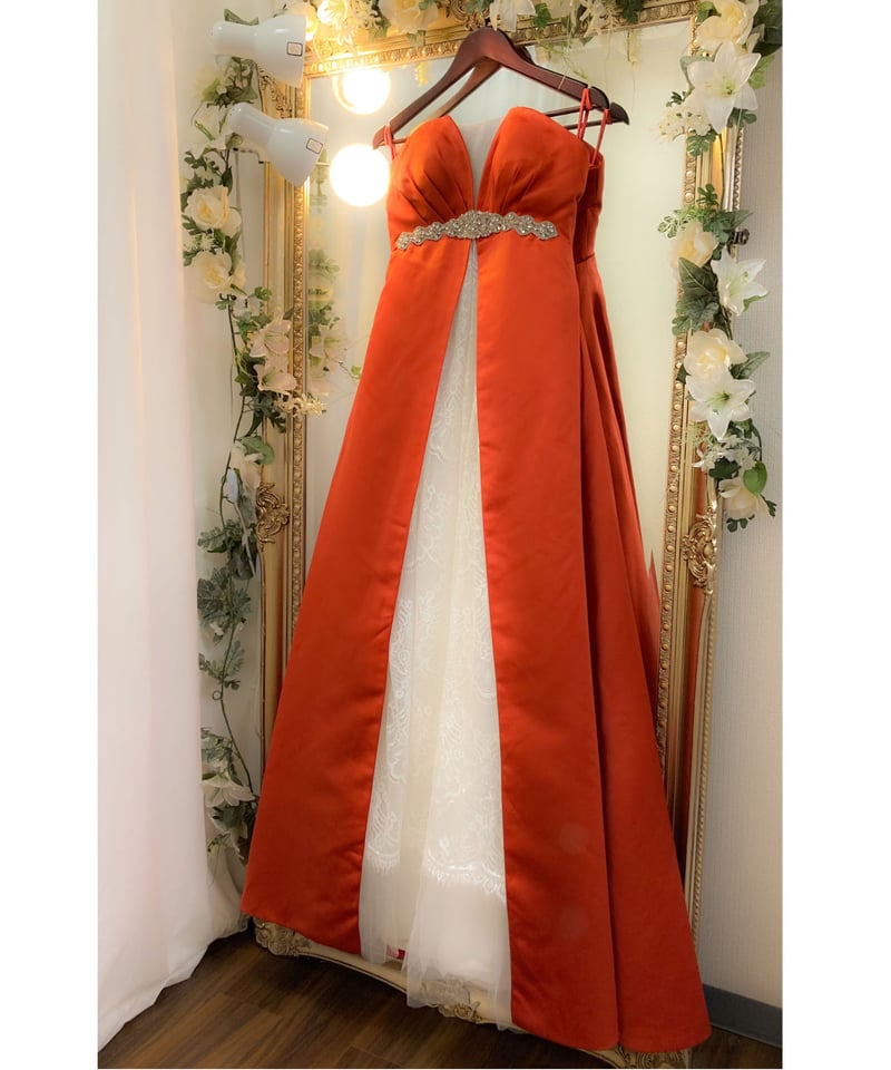 ダークオレンジ×レース ベアトップ オリジナルドレス | Sharon Style  