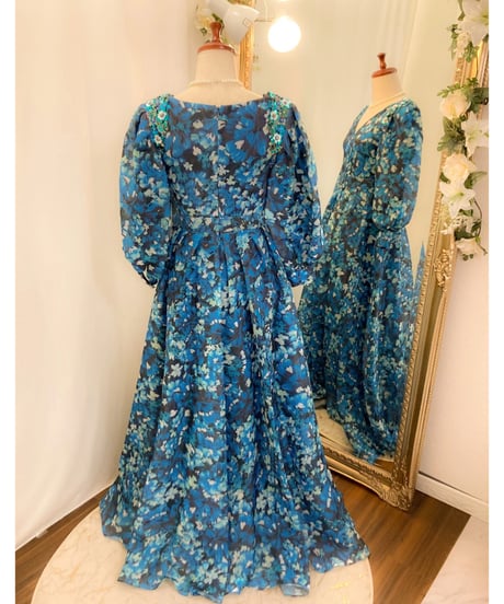 Badgley Mischka　クラシカルスタイル スリーブドレス　アズール