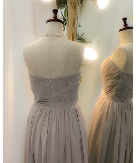 シンプルベアトップシフォンドレス　グレージュ