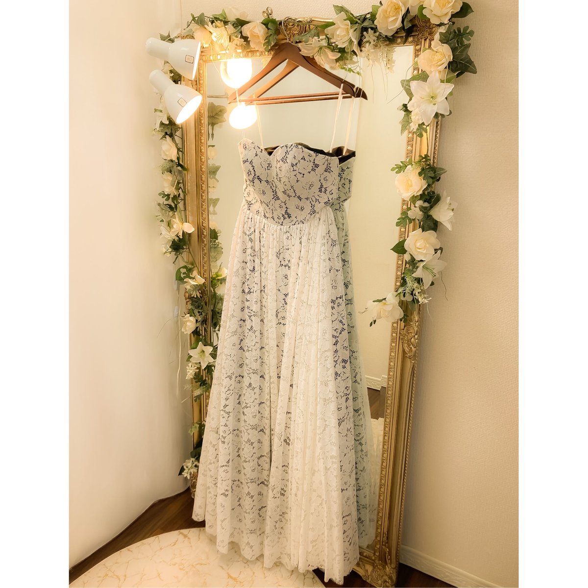 期間限定*総レース クラシカルボールガウン ベアトップドレス ホワイト