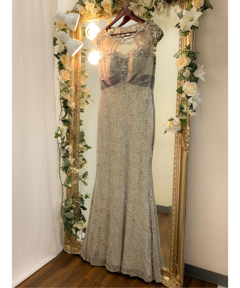 レースマーメイドドレス　9 　ブラック　フレンチスリーブ レースマーメイドドレス 9 ブラック フレンチスリーブ