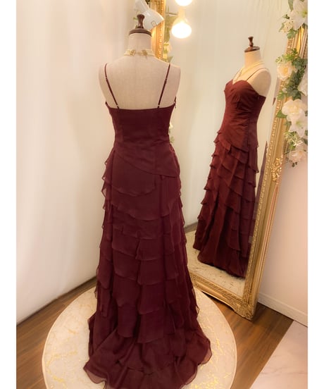 ペタルスタイル ラッフルドレス（ボレロ付き）ダークレッド