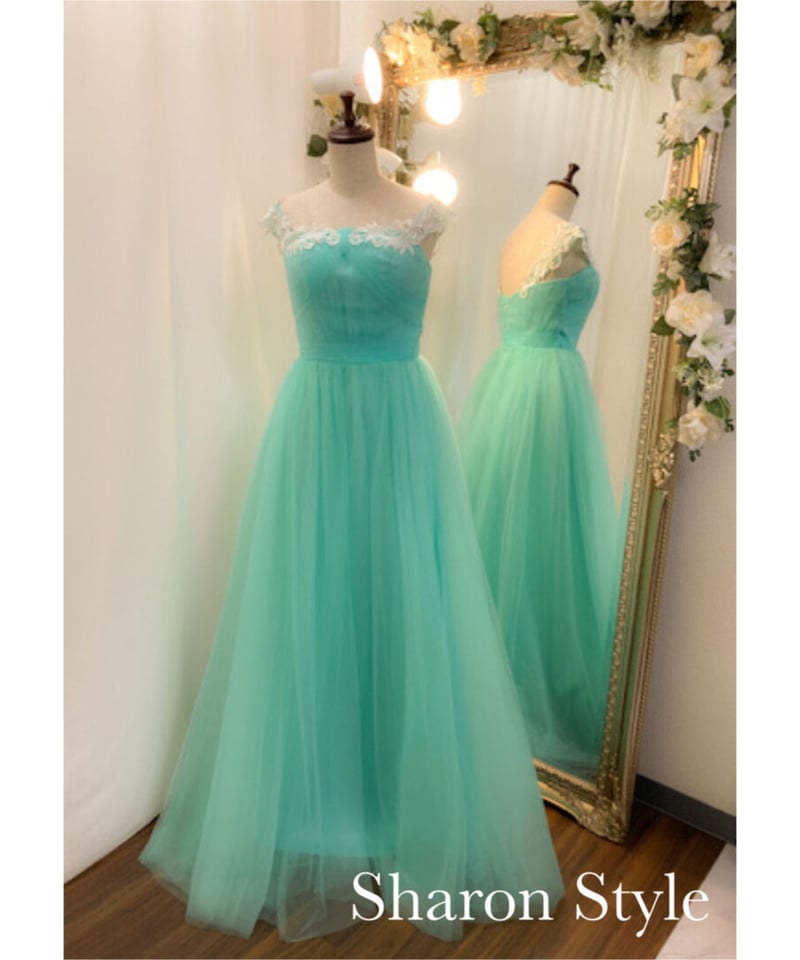 ショルダーレースチュールドレス ミントグリーン | Sharon Style