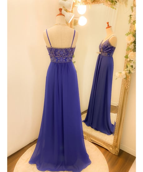 SUE WONG Vネックストラップドレス ロイヤルブルー Sサイズ