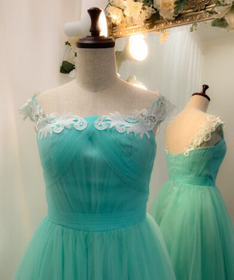 ショルダーレースチュールドレス ミントグリーン | Sharon Style