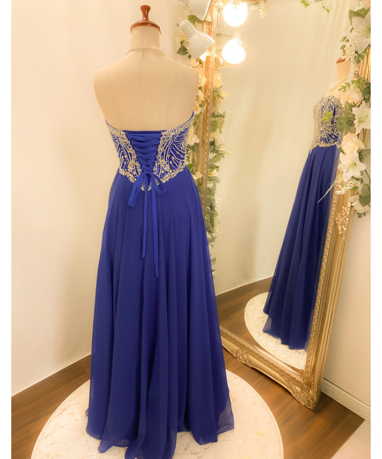 デザインビジュー レースアップ シフォンドレス ロイヤルブルー