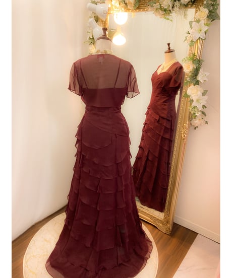 ペタルスタイル ラッフルドレス（ボレロ付き）ダークレッド