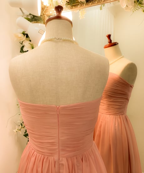 シンプルシフォンベアトップドレス　ピンク