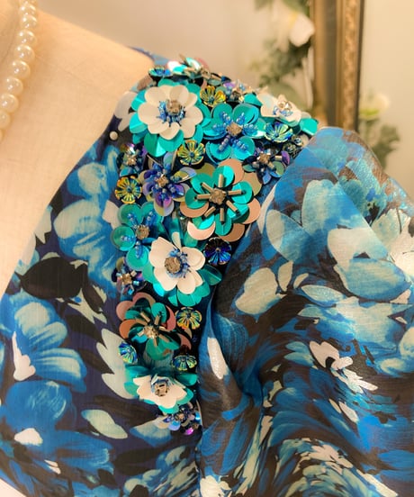 Badgley Mischka　クラシカルスタイル スリーブドレス　アズール