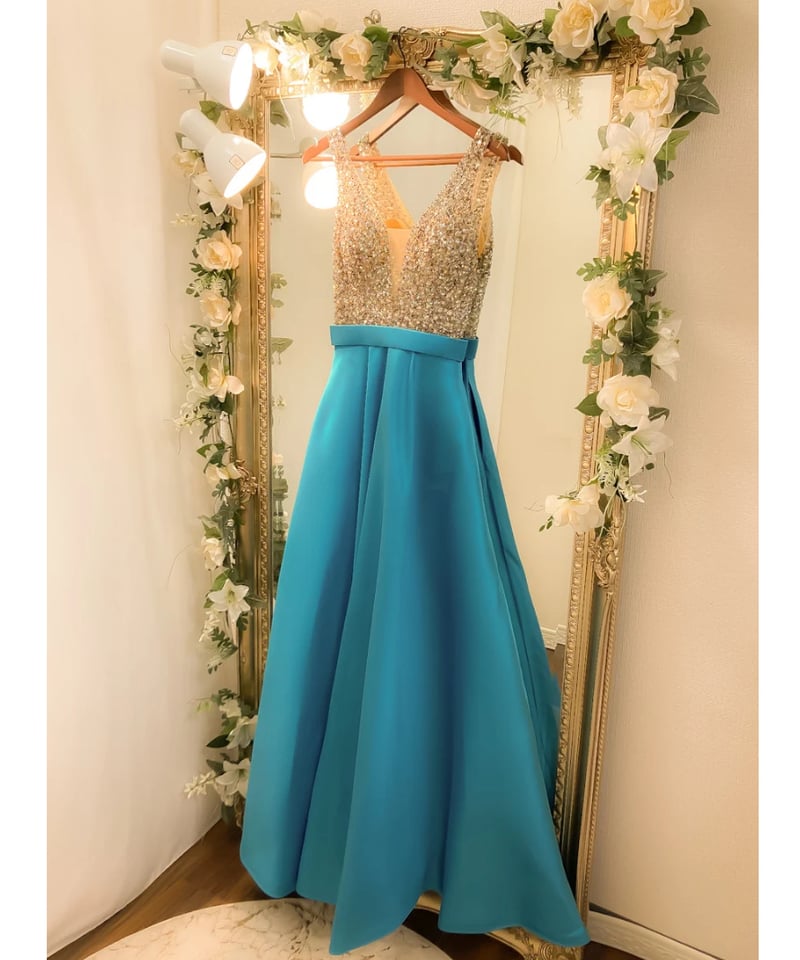 Vラインスパンコールドレス オーシャンブルー | Sharon Style Vラインスパンコールドレス オーシャンブルー | Sharon Style