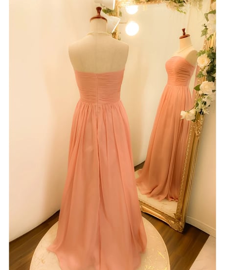 シンプルシフォンベアトップドレス　ピンク