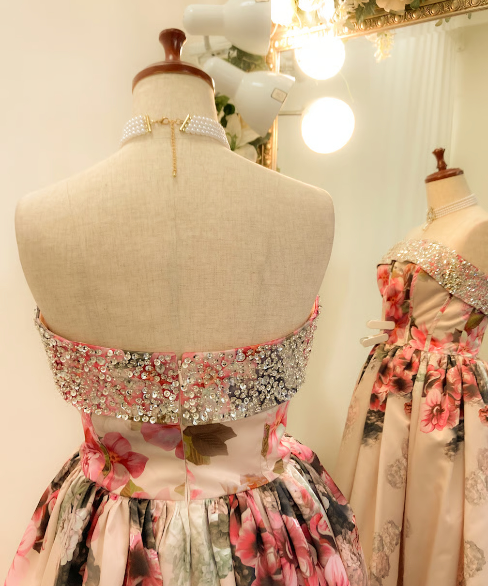 コルセットデザイン ベアトップドレス ピンク | Sharon Style Online Bo