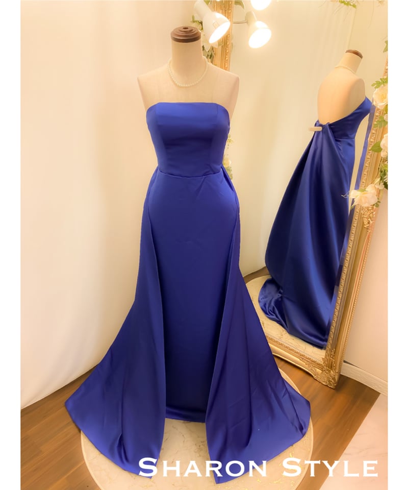 バックトレーンベアトップドレス ロイヤルブルー | Sharon Style バックトレーンベアトップドレス ロイヤルブルー | Sharon Style