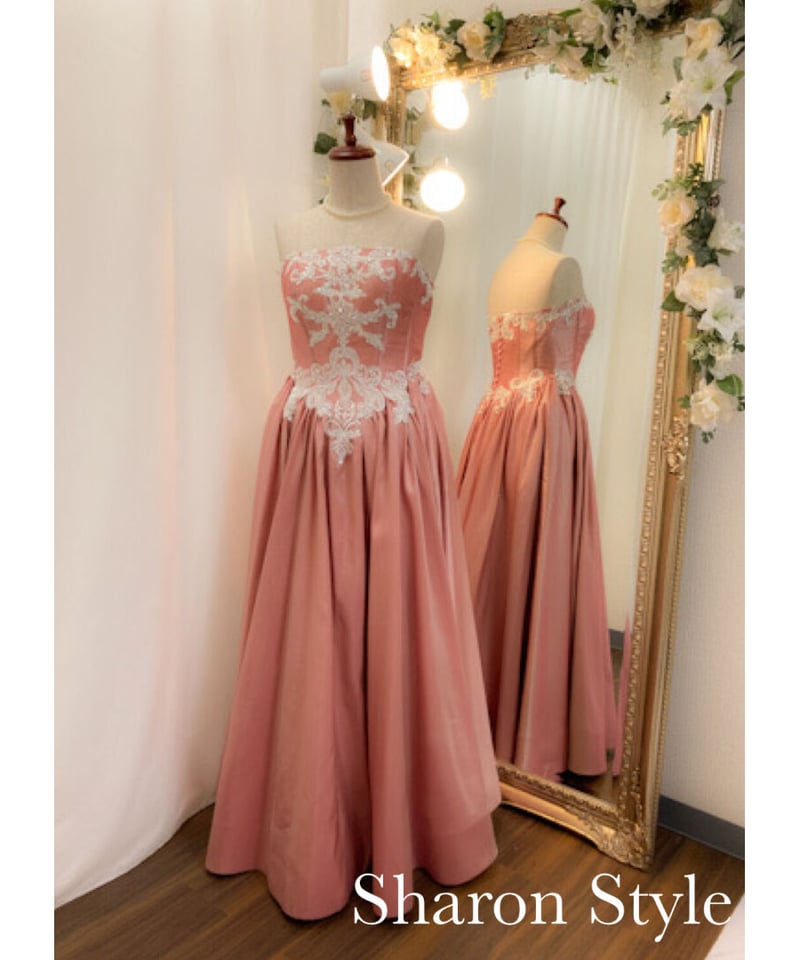 ゴシック調レースベアトップドレス シェルピンク | Sharon Style ゴシック調レースベアトップドレス シェルピンク | Sharon Style