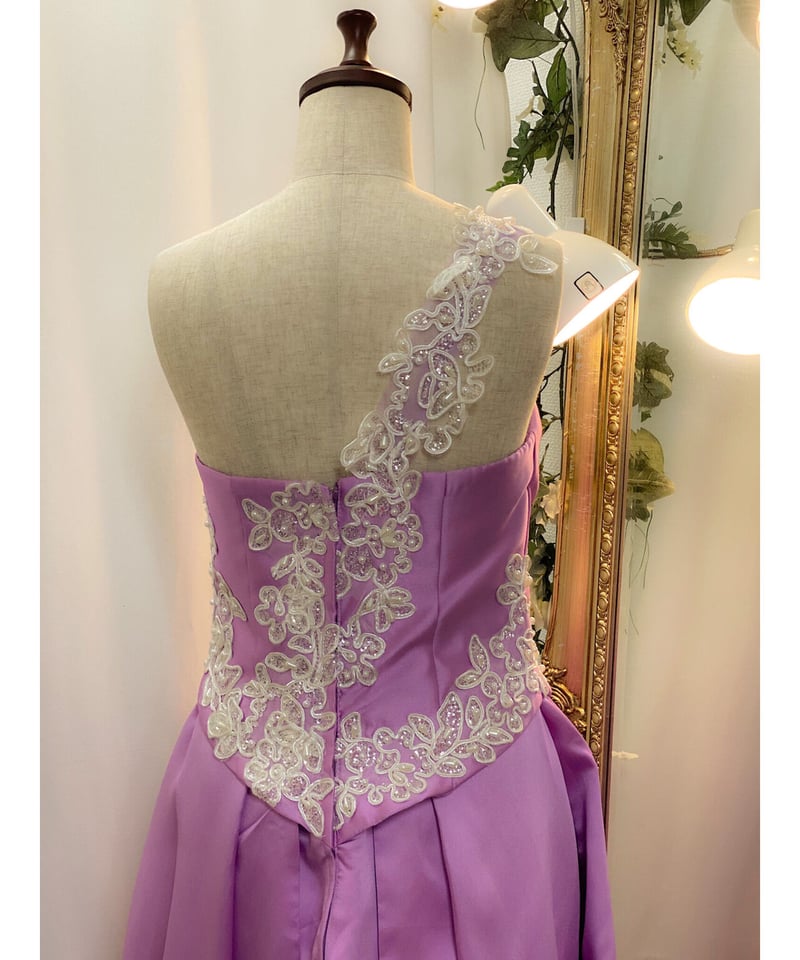 レースワンショルダーコルセット風ドレス ライラック | Sharon Style 