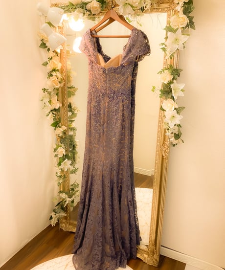 TERANI COUTURE　総レース キャプスリーブ シースドレス　アイリス×ヌード S-Mサイズ
