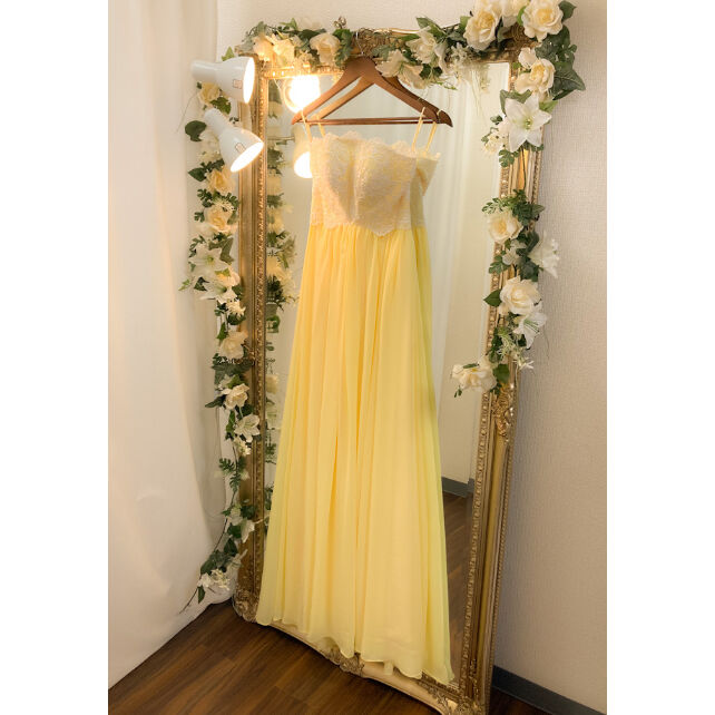 エンパイアライン レースベアトップドレス ミルキーイエロー XS,S