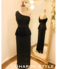 チュールレース ワンショルダー プラムドレス　ブラック