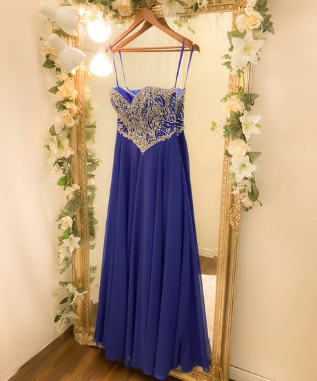 デザインビジュー レースアップ シフォンドレス　ロイヤルブルー　MLサイズ