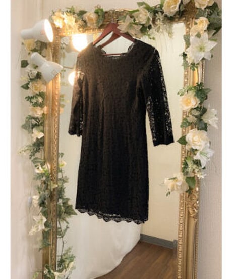 ロングスリーブ総レースワンピース　ブラック　Mサイズ