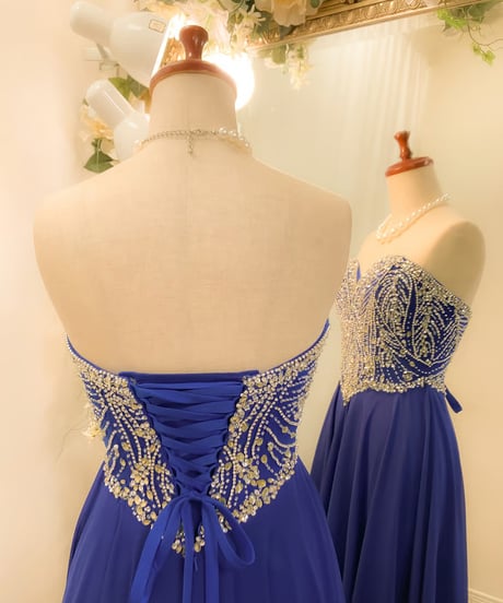 デザインビジュー レースアップ シフォンドレス　ロイヤルブルー　MLサイズ