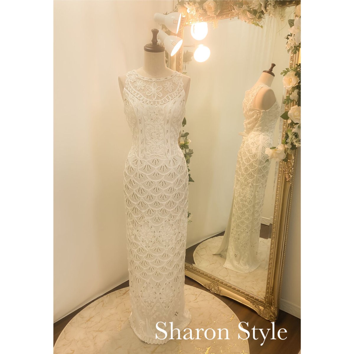 SUE WONG コードレースシースルードレス ホワイト | Sharon Style Onl