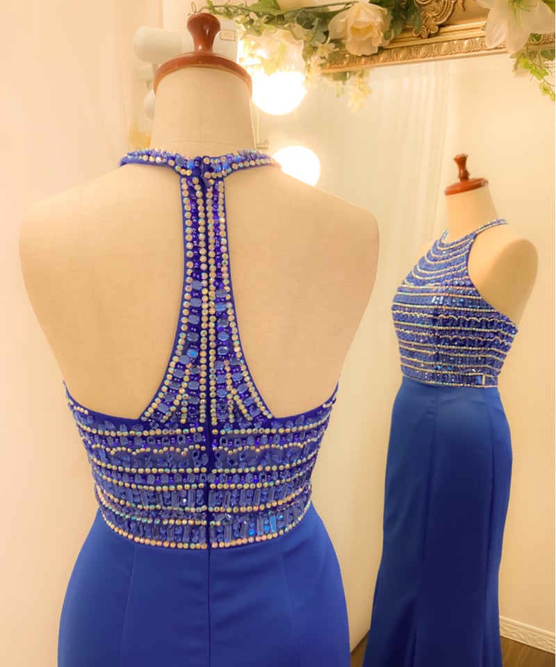 ホルターネック ソフトマーメイド ドレス ロイヤルブルー