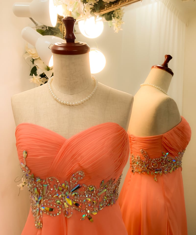 ウエストビーディング エンパイアシフォンドレス コーラルピンク