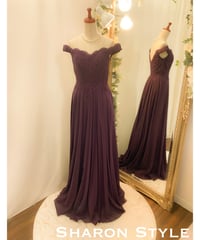オフショルダー シフォンAラインドレス パープル Mサイズ