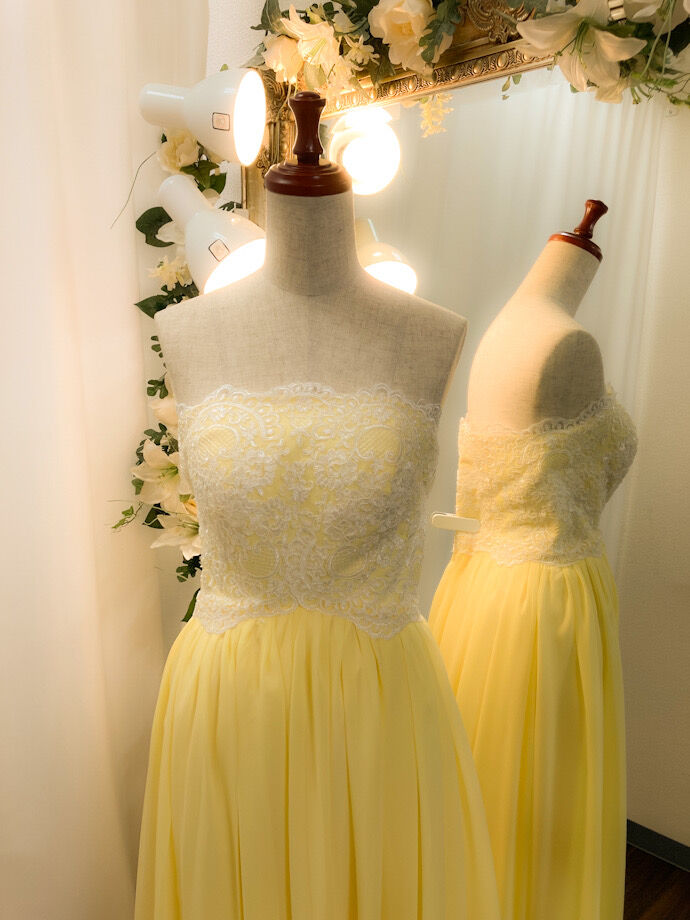 エンパイアライン レースベアトップドレス ミルキーイエロー | Sharon