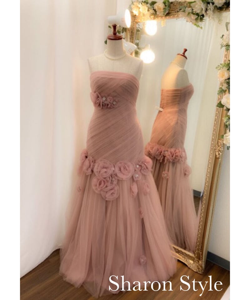 チュールフラワーコサージュマーメイドドレス オールドローズ | Sharon  