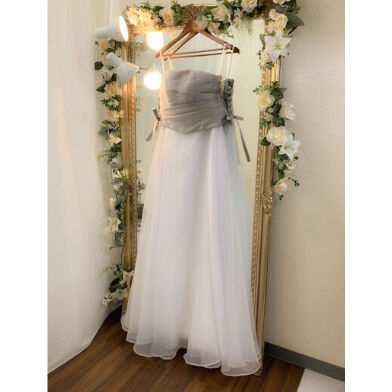 サイド編み上げバイカラードレス ホワイト×グレー | Sharon Style