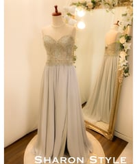 TERANI COUTURE　シフォンAライン ビーディングドレス　シルバー XLサイズ