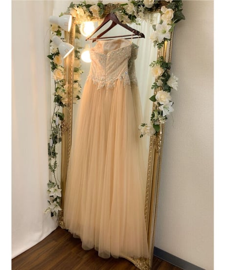 レース×チュール ベアトップドレス