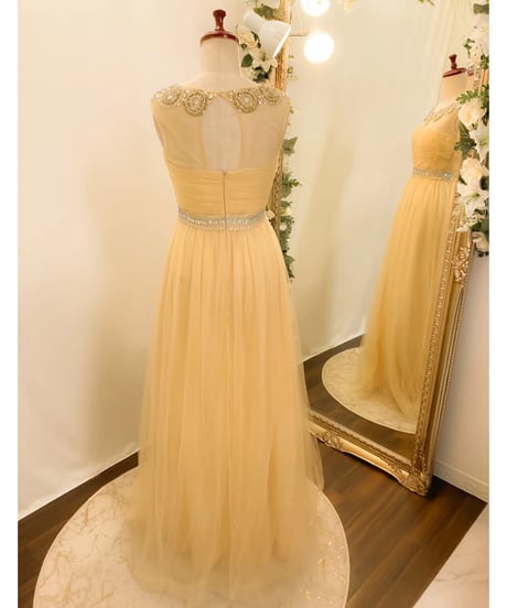 ネックレスビジュー スリーブレスドレス　ゴールド