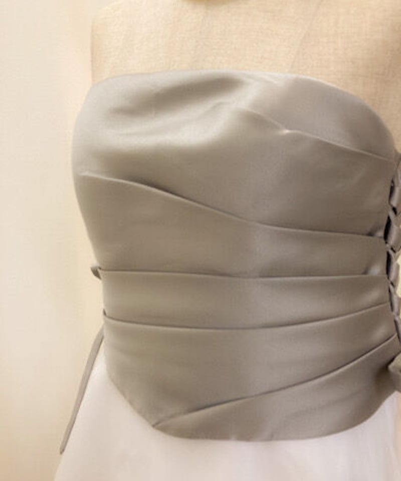 サイド編み上げバイカラードレス ホワイト×グレー | Sharon Style