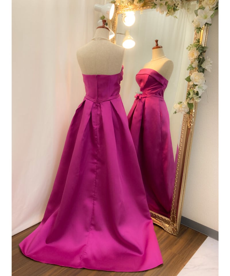 【リノ】ドレスM フューシャピンク2枚 カラードレス ピンク ロング丈 パーティードレス ピアノ 発表会