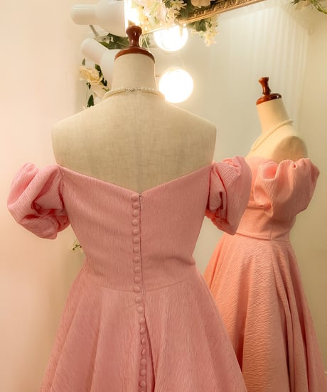 パフスリーブ クラシカル Aラインドレス　ピンク　Sサイズ
