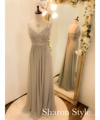 SUE WONG Vネックストラップドレス　グレージュ　MLサイズ