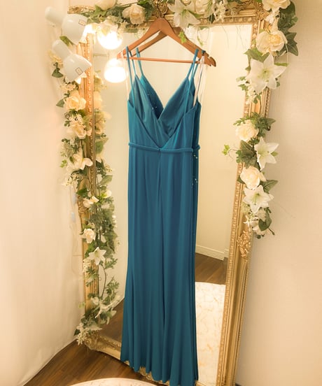 TERANI COUTURE　ストラップデザイン シンプル スレンダードレス　ティールグリーン　Mサイズ