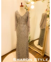 シースルー ショルダーケープ エレガントドレス　ウォームグレー