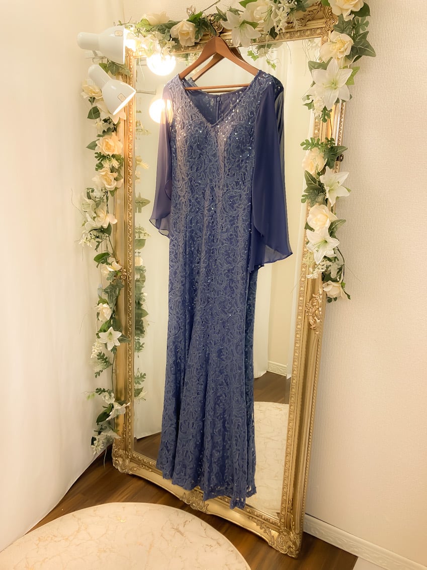 2wayシフォンケープロングドレス カラードレス 2点セット 2way ブルー