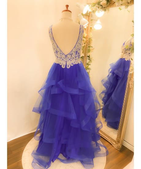 スイートハートビジュー フリルティアード ドレス　ロイヤルブルー XL,XXLサイズ