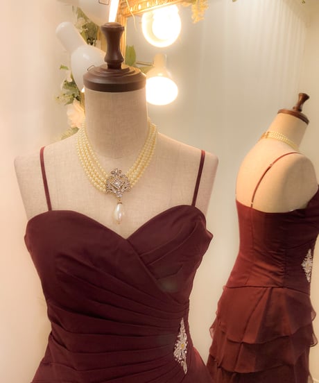 ペタルスタイル ラッフルドレス（ボレロ付き）ダークレッド