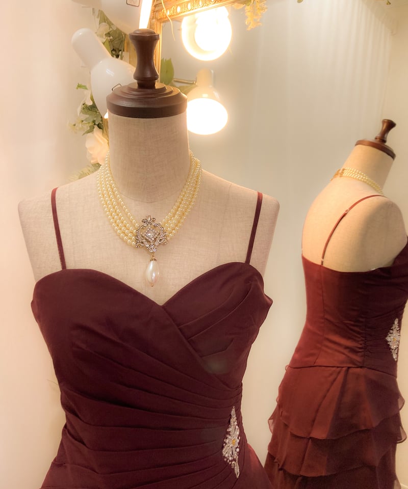 ペタルスタイル ラッフルドレス（ボレロ付き）ダークレッド | Sharon