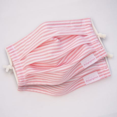 【送料無料】立体布マスクワイヤー入り(ピンクボーダー)2枚セット フィルターポケット付き 洗濯機可能