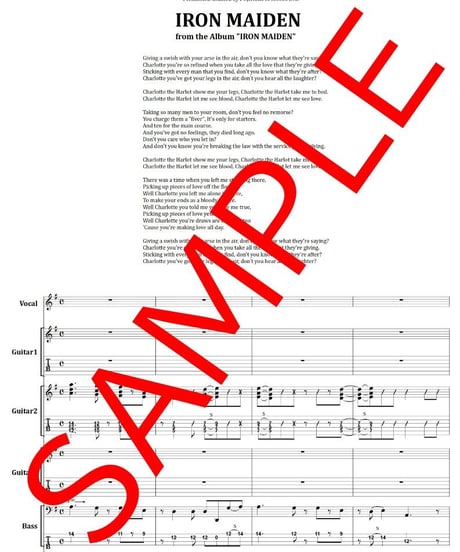 アイアン・メイデン (IRON MAIDEN) / 娼婦シャーロット(CHARLOTTE THE HARLOT) バンド・スコア(TAB譜) 楽譜