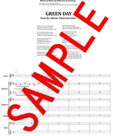 グリーン・デイ(GREEN DAY) / WAKE ME UP WHEN SEPTEMBER ENDS バンド・スコア(TAB譜) 楽譜 from68