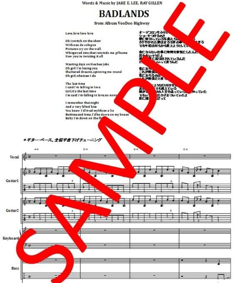 BADLANDS / BADLAMDS スコア 希少】BADLANDS バッドランズ バンドスコア Amazon.co.jp